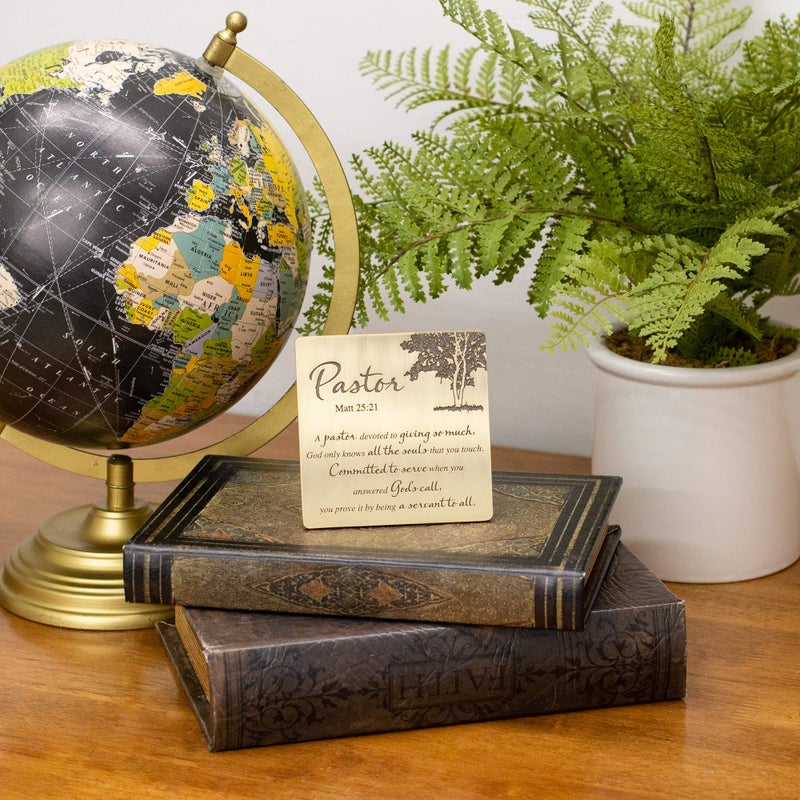 Dicksons Pastor Servant to All Matthew 25:21 Antique Brass 4 x 4 Metal Table Top and Wall Sign Plaque - Image 2